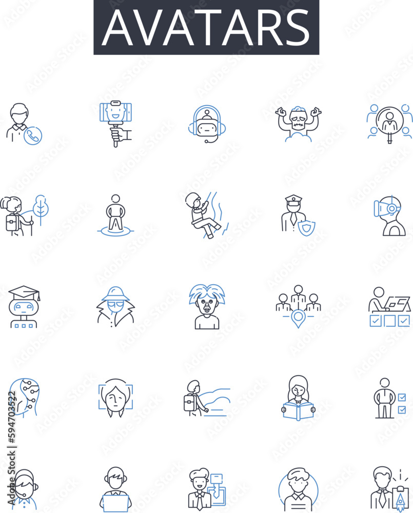 Avatars line icons collection. Comrades, Doppelgangers, Alternates, Twins, Counterparts, Emulations, Replicas vector and linear illustration. Reflections,Figures,Characters outline signs set