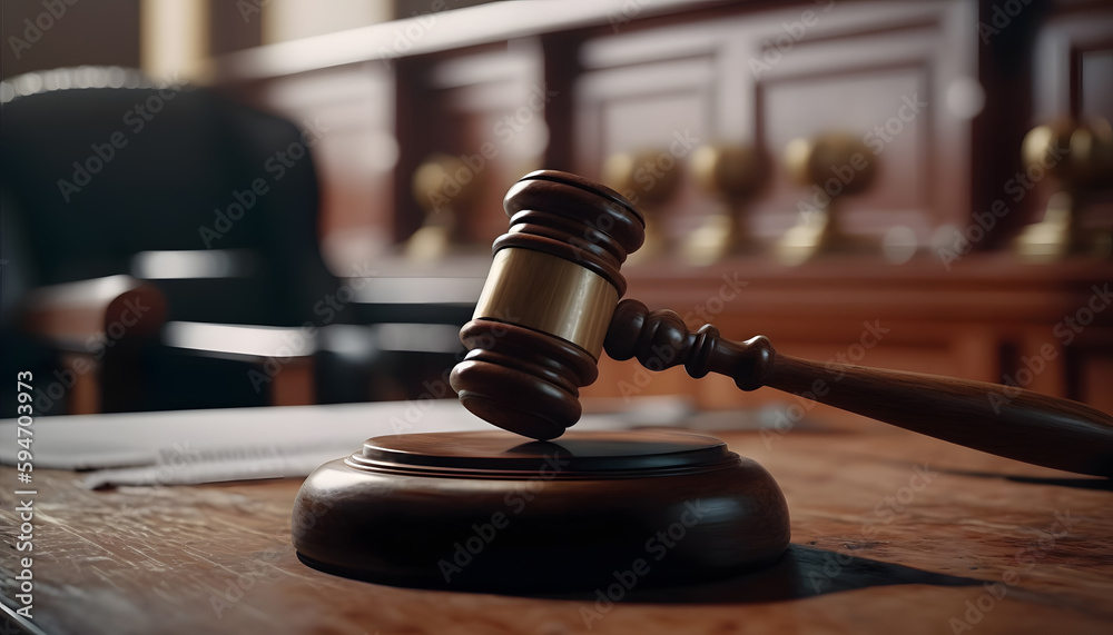 Judges gavel on wooden desk. Concept law firm banner. Generation AI Judges gavel on wooden desk. Concept law firm banner. Generation AI