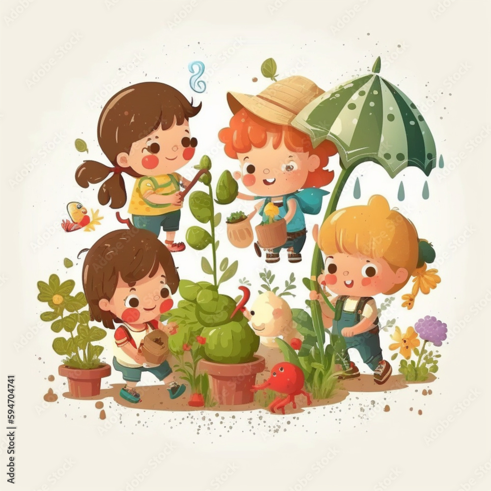 Naklejka premium Vector of Children playing in the garden