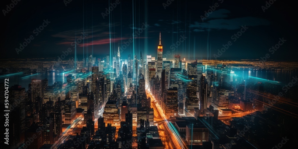Dazzling City Nightscape Art, AI Generated