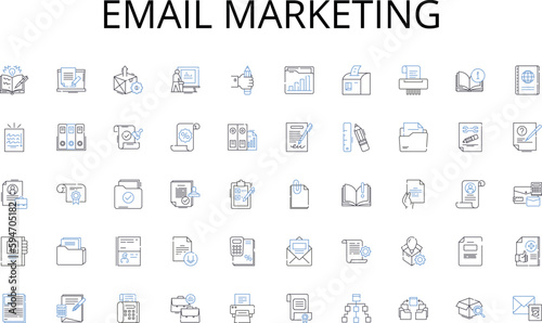 Email marketing line icons collection. Unveiling, Beginning, Kickoff, Introduction, Start, Debut, Release vector and linear illustration. Opening,Launching,Commencement outline signs set