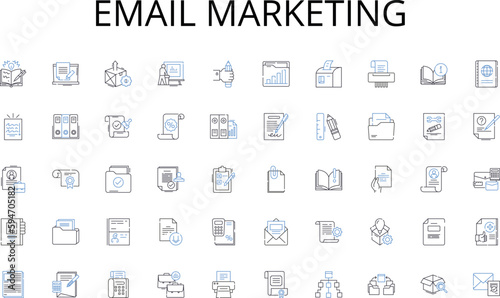 Email marketing line icons collection. Unveiling, Beginning, Kickoff, Introduction, Start, Debut, Release vector and linear illustration. Opening,Launching,Commencement outline signs set photo