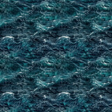 Top view dark blue sea water big waves. AI generative illustration.