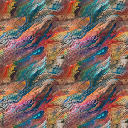 Rainbow colored mountains. Multicolored hills, unusual colored rocks, sandstone erosion. AI generative illustration.