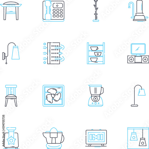 Oven linear icons set. ake, Broil, Roast, Convection, Timer, Preheat, Self-Cleaning line vector and concept signs. Burner, Heat, Door outline illustrations