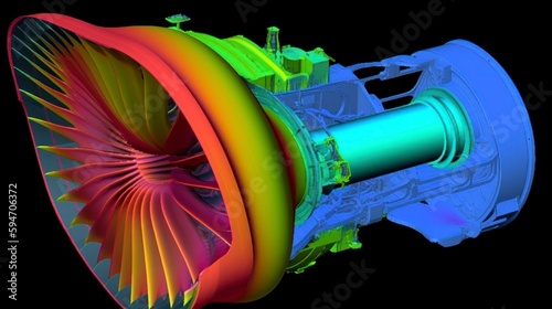finite element analysis of a jet motor engine, isolated industrial computer aided system data, magnitude of displacement and deformation vibro investigation 