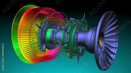 finite element analysis of a jet motor engine, isolated industrial computer aided system data, magnitude of displacement and deformation vibro investigation 
