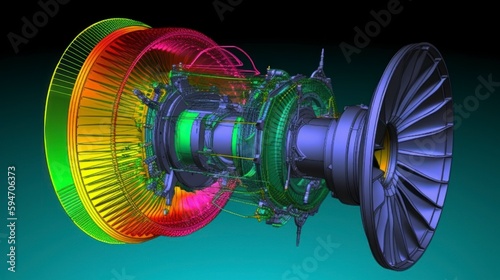 finite element analysis of a jet motor engine, isolated industrial computer aided system data, magnitude of displacement and deformation vibro investigation  photo