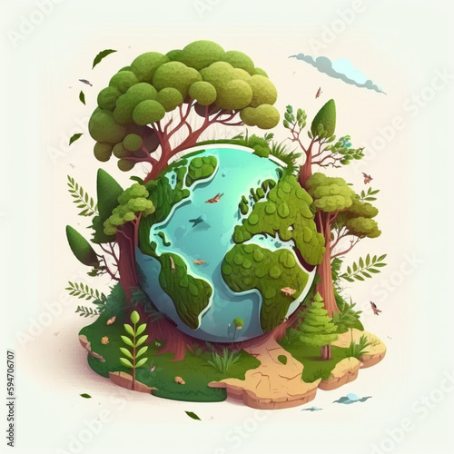 Vector of green planet with tree