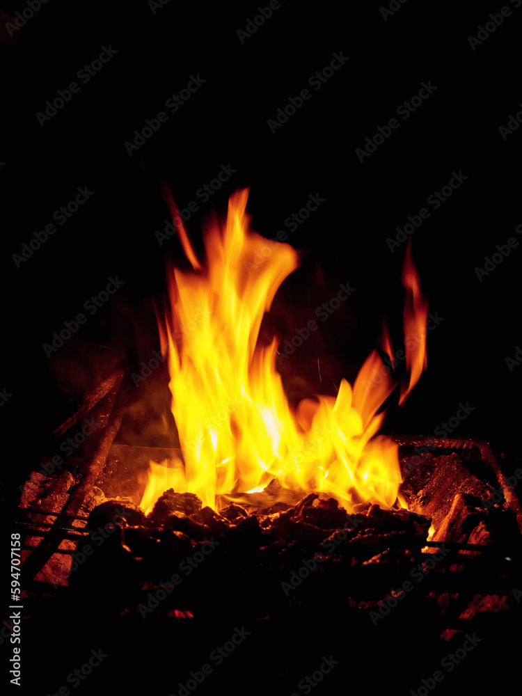 heat and fire energy. textured flames in fireplace. hot temperature
