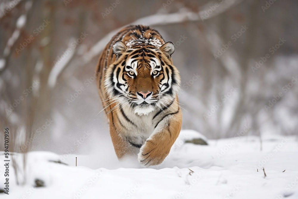 Tiger in wild winter nature. siberian tiger in snow. generative ai 