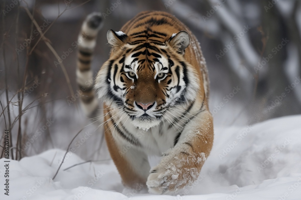 Tiger in wild winter nature. generative ai