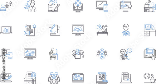Dispersed entrepreneurship line icons collection. Decentralized, Remote, Digital, Independent, Collaborative, Innovative, Flexible vector and linear illustration. Creative,Autonomous,Mobile outline