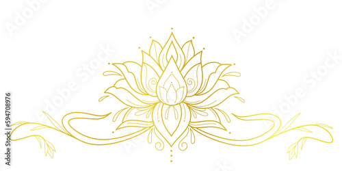 Golden lotus line art style vector illustration, lotus flower for vesak day element design
