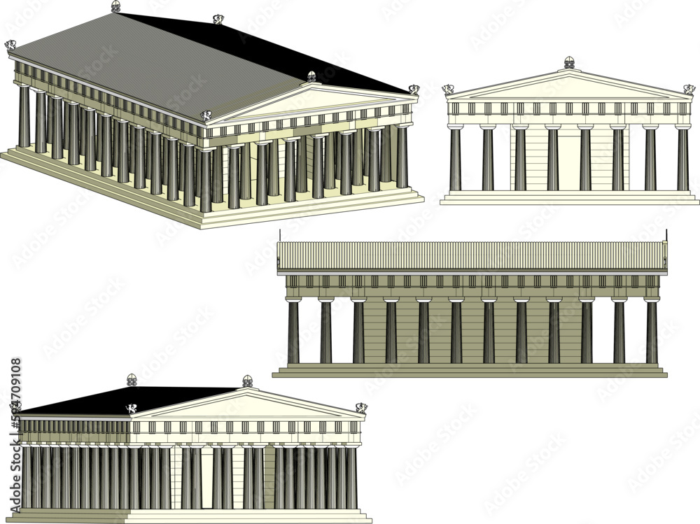 Fototapeta premium Greek holy roman temple cartoon illustration vector sketch