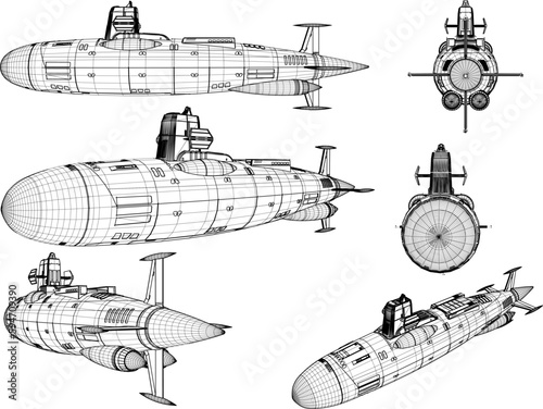 Sketch vector illustration of a combat submarine