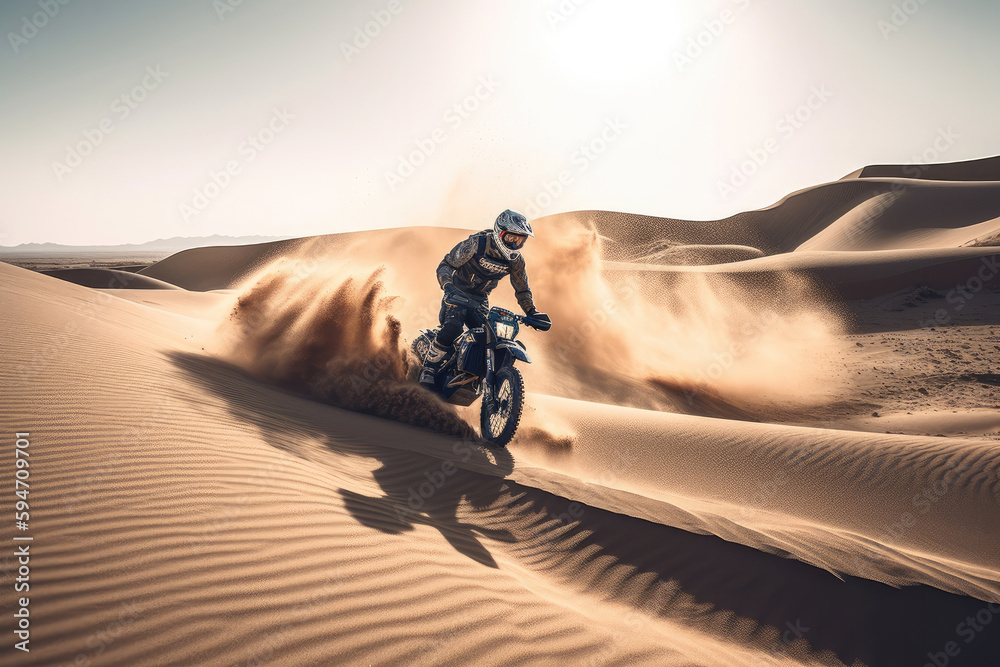 Obraz premium Motocross rider in the desert. Generative AI