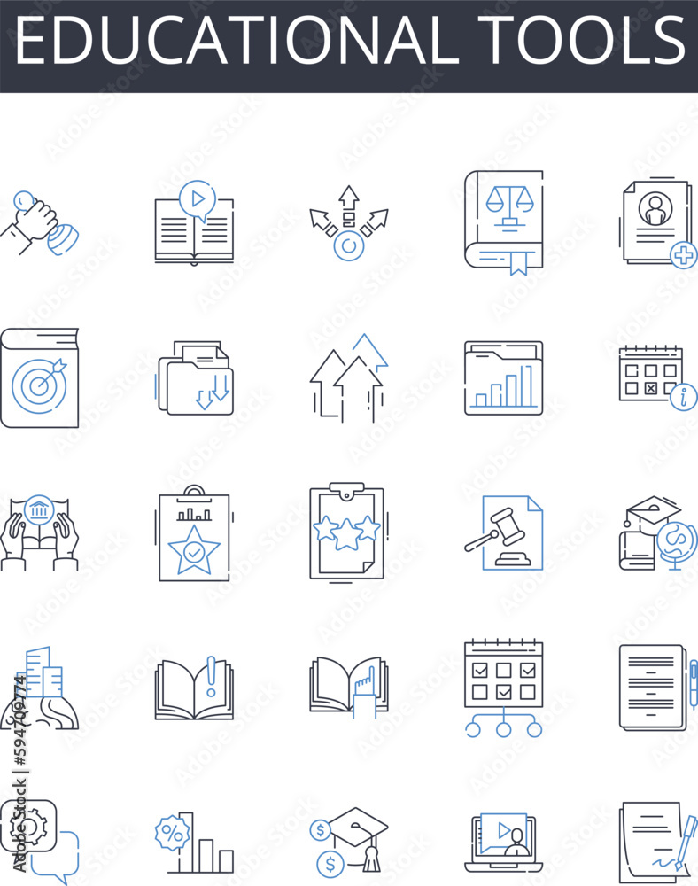 Educational tools line icons collection. Algorithmic, Automated, Classification, Clustering, Cognitive, Data-driven, Deep vector and linear illustration. Predictive,Optimization,Neural outline signs