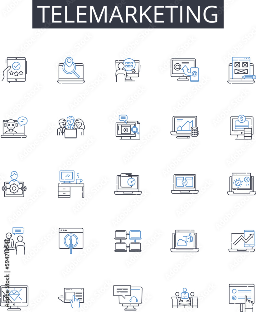 Telemarketing line icons collection. Cold calling, Ph sales, Direct selling, Sales pitching, Business promotion, Marketing outreach, Lead generation vector and linear illustration. Customer