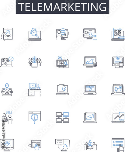 Telemarketing line icons collection. Cold calling, Ph sales, Direct selling, Sales pitching, Business promotion, Marketing outreach, Lead generation vector and linear illustration. Customer