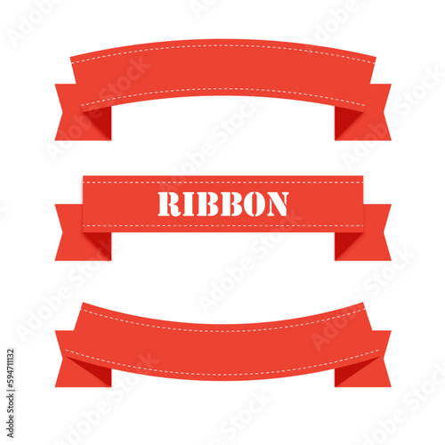 Red ribbon with white dotted line, curved top, curved down, straight red ribbon