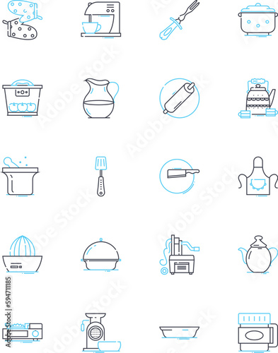 Fryer linear icons set. Crispy, Oil, Deep-fry, Fried, Golden, Delicious, Grease line vector and concept signs. Potatoes,Chicken,Fish outline illustrations