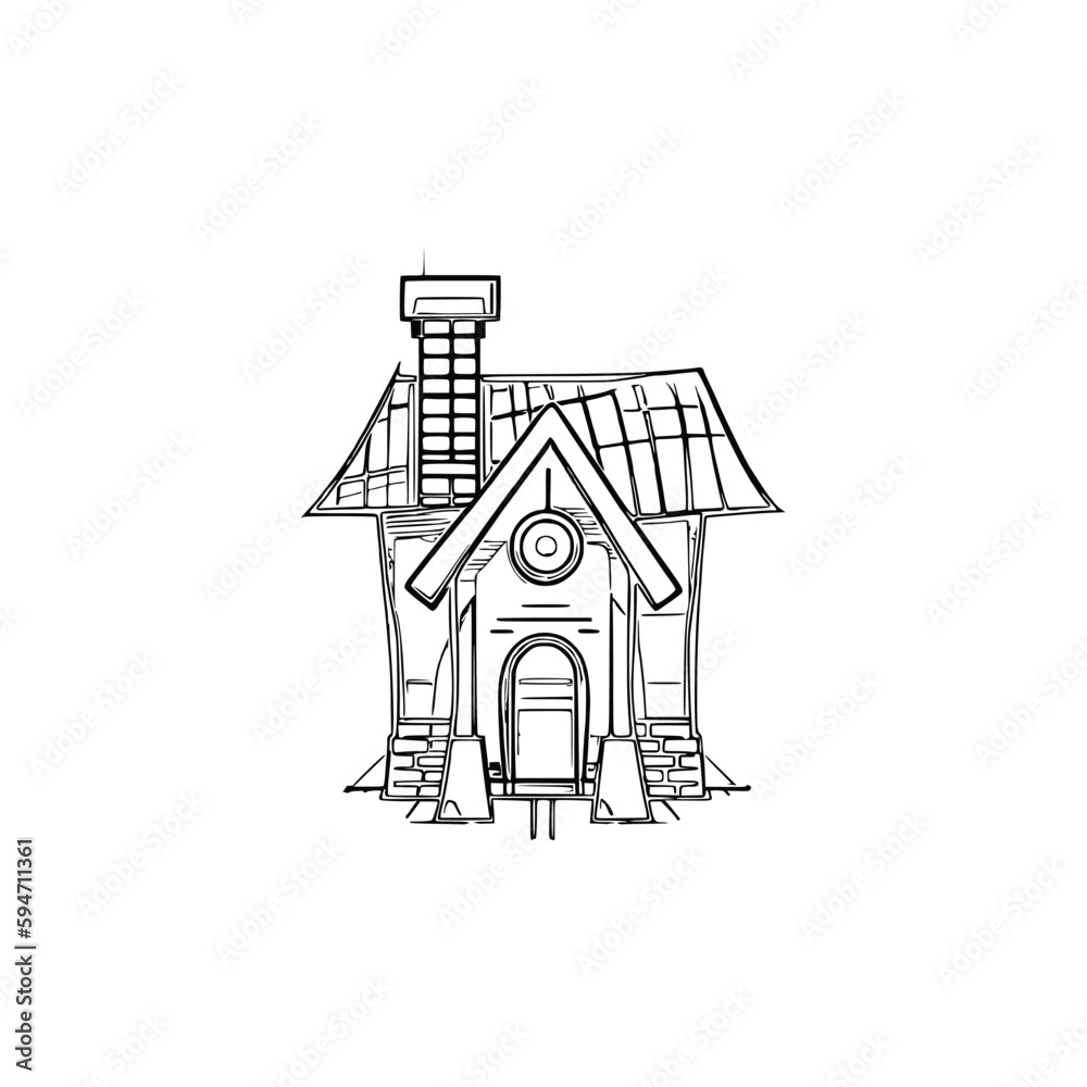 House coloring page, House line art, House coloring book for kids. 