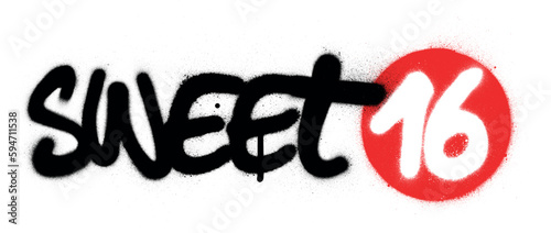graffiti sweet 16 text sprayed over white