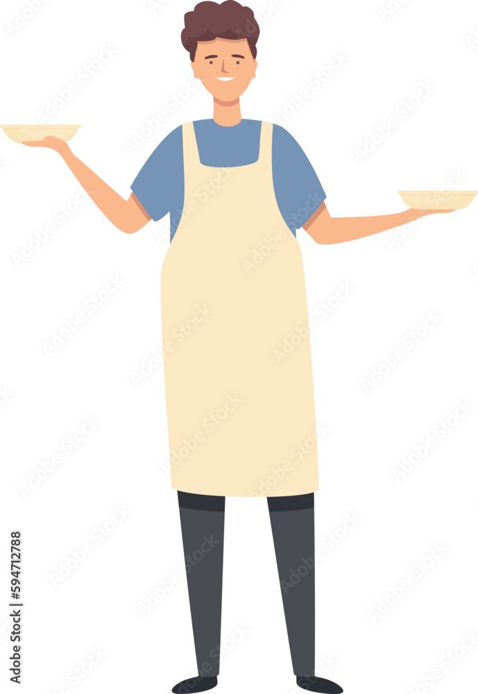 Man cook dinner icon cartoon vector. Family food. Meal home