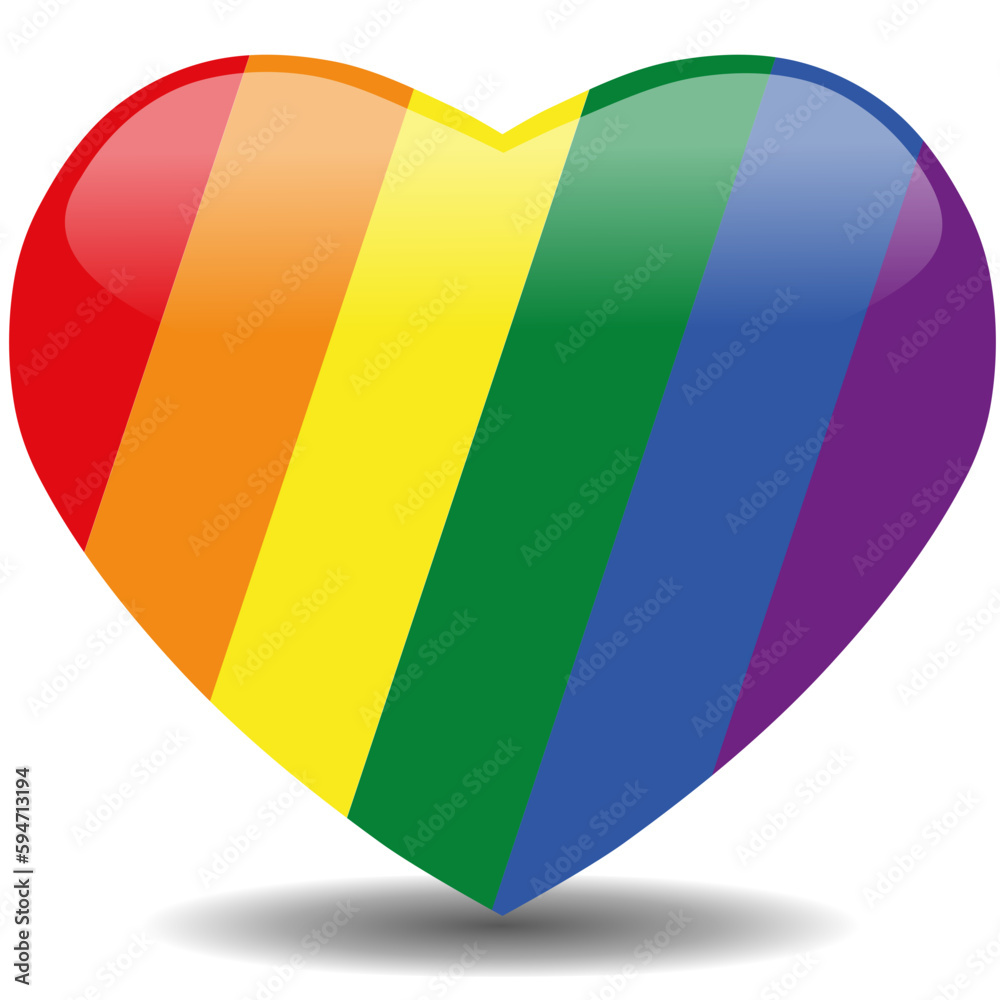 Fototapeta premium Pride LGBT heart vector icon, Lesbian gay bisexual transgender concept love symbol. Collection of Color rainbow flag. Flat design signs isolated on vector