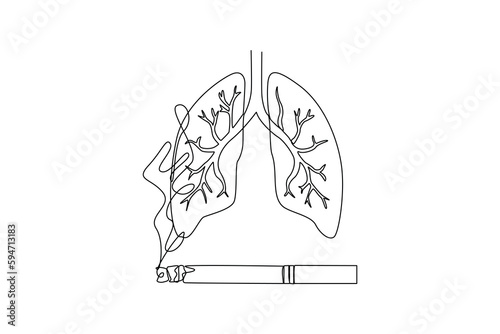 Single one line drawing smoking is not good for lungs. No tobacco day concept. Continuous line draw design graphic vector illustration.