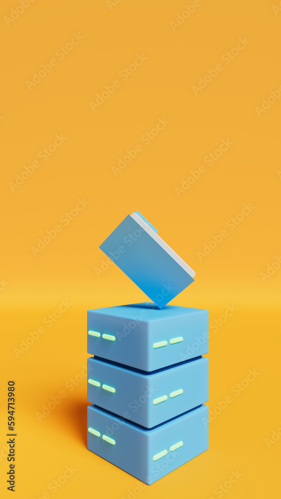 database with information folder in orange scenario, 3d representation database with information folder in orange scenario, 3d representation