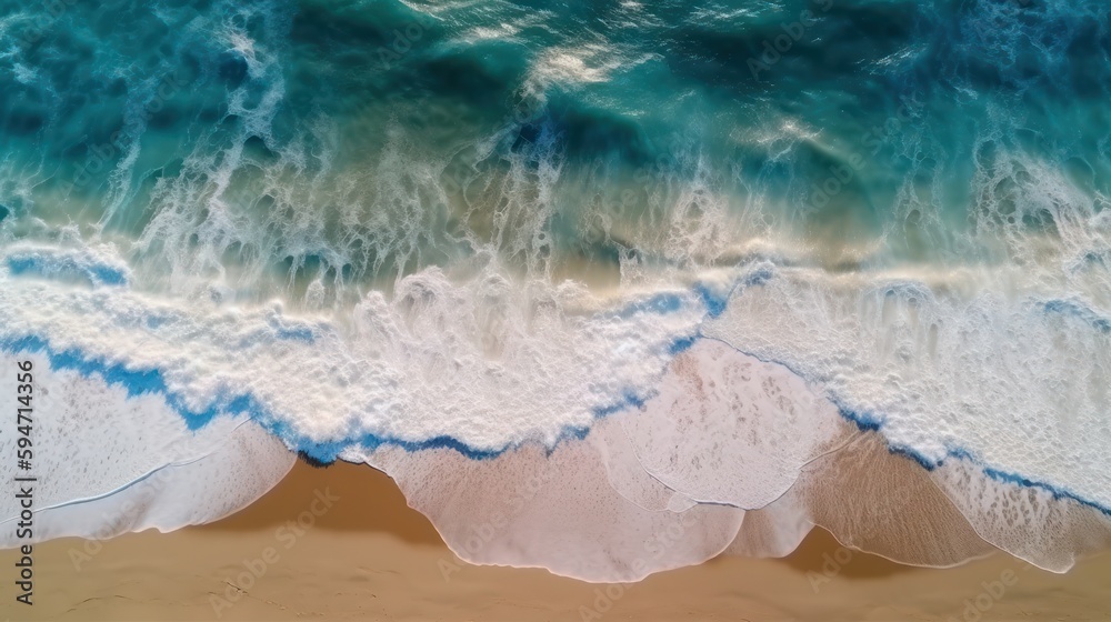 Obraz premium Ocean waves on sandy beach, generative AI