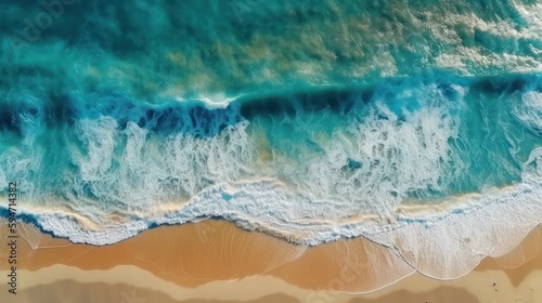 Ocean waves on sandy beach, generative AI