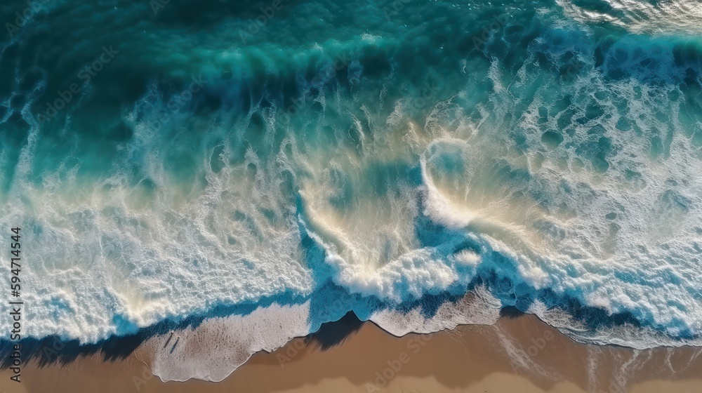 Ocean waves on sandy beach, generative AI Ocean waves on sandy beach, generative AI
