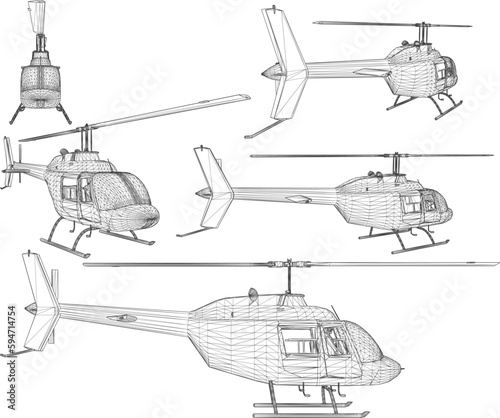 Vector illustration sketch of propeller helicopter airplane