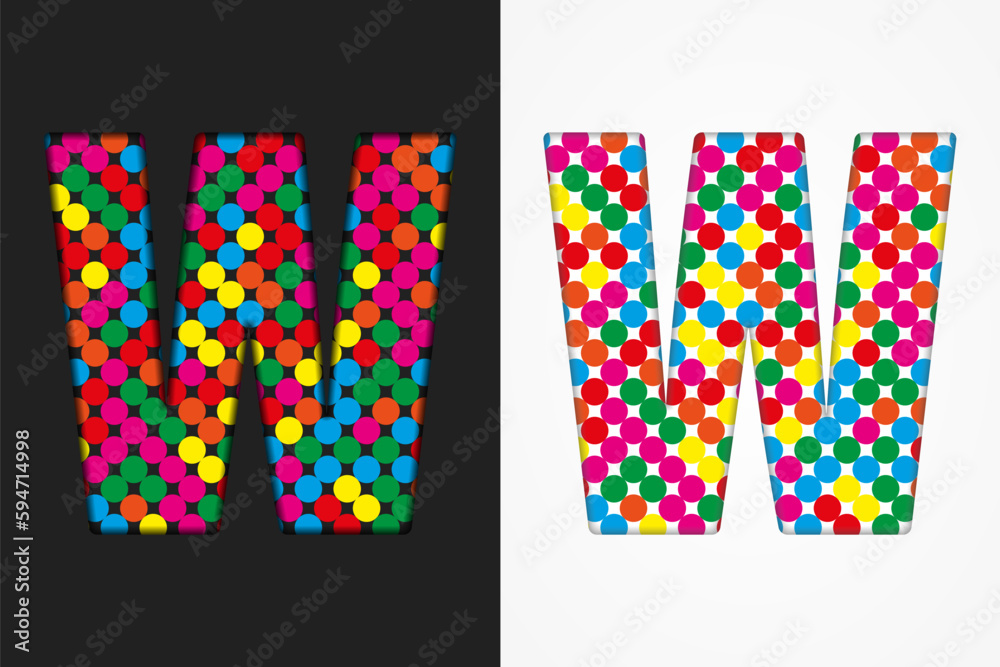 Bubble letter W. Glitter character of colored dots Bubble letter W. Glitter character of colored dots