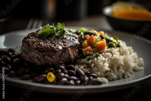 rice dish beans grilled steak