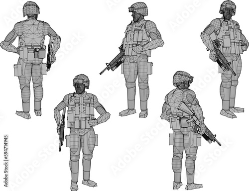 Vector illustration sketch of security police army squad ready for battle