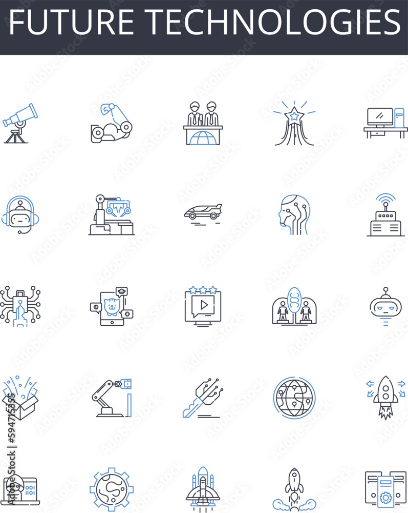 Future technologies line icons collection. Advanced Innovations, Modern Developments, Emerging Trends, Upcoming Inventions, Digital Revolution, Innovative Solutions, Technological Advances vector and