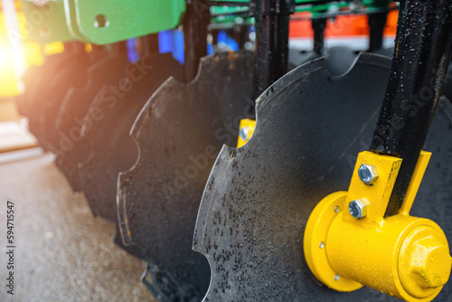 Working parts of new modern agricultural disc cultivator or harrow