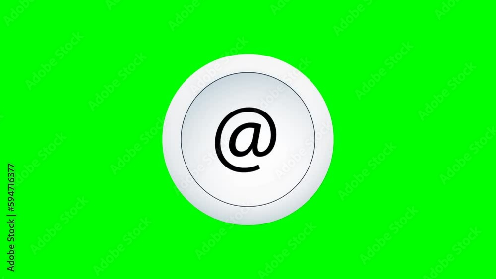Animation of an appearing white button with at sign on a green screen background Animation of an appearing white button with at sign on a green screen background