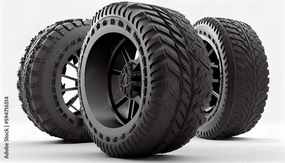Heavy extreme tires in group isolated on white background Ai generated image