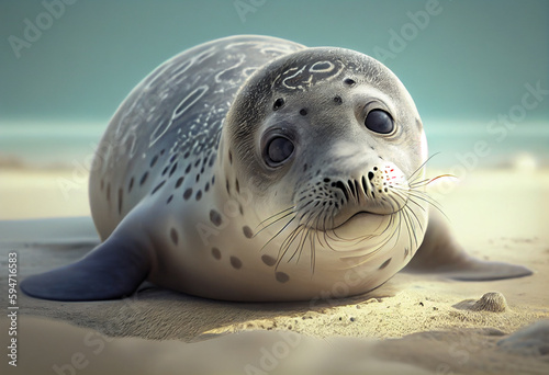 Beautiful photo Caribbean monk seal concept, contemporary natural and mood social background. Generative AI technology.	
 photo