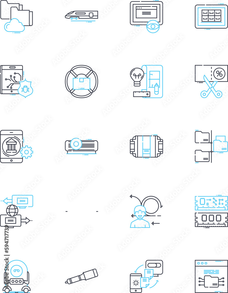 Customer identity linear icons set. Authentication, Verification, Identification, Validation, Authorization, Personalization, Profiling line vector and concept signs. Analytics,Segmentation,Onboarding