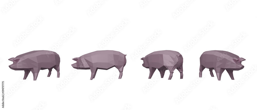 Obraz premium Pig low poly 3D render. Animal low poly. PNG