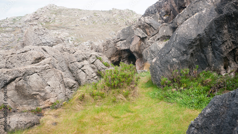 Fototapeta premium Zona de hierba rodeada de rocas