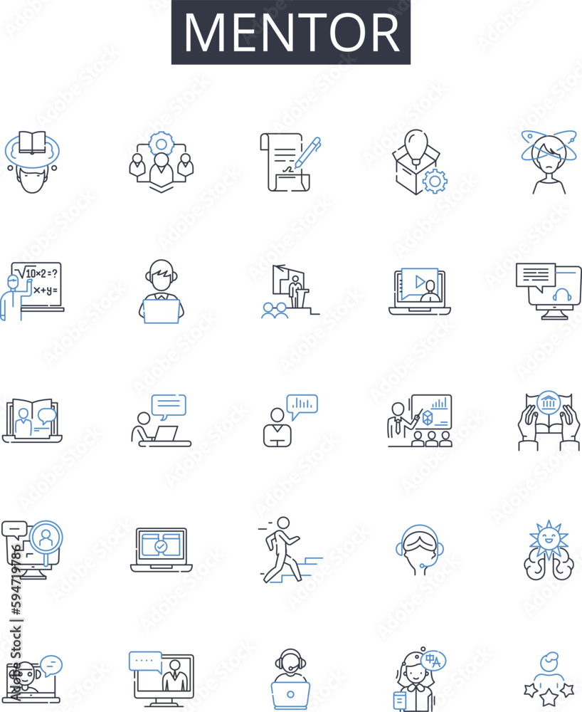 Mentor line icons collection. Coach, Guide, Advisor, Tutor, Counselor, Teacher, Instructor vector and linear illustration. Consultant,Helper,Trainer outline signs set Mentor line icons collection. Coach, Guide, Advisor, Tutor, Counselor, Teacher, Instructor vector and linear illustration. Consultant,Helper,Trainer outline signs set