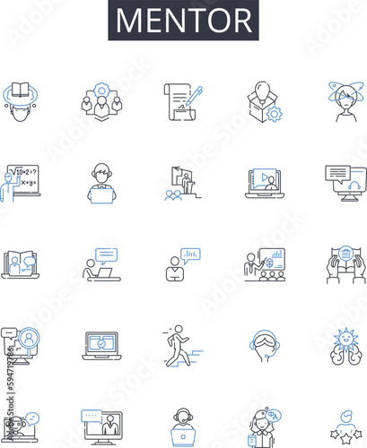 Mentor line icons collection. Coach, Guide, Advisor, Tutor, Counselor, Teacher, Instructor vector and linear illustration. Consultant,Helper,Trainer outline signs set