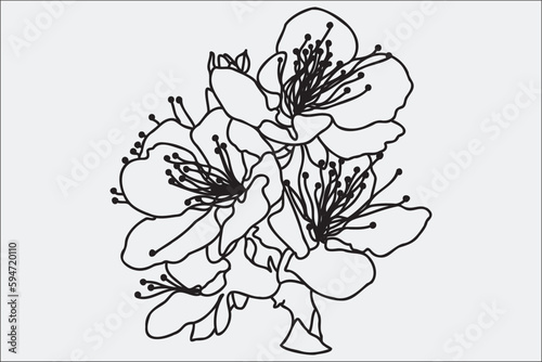 
a blossoming tree branch is drawn in black outline, it is intended for print, postcard, tattoo, logo, March 8, Valentine and you can use it in different cases.